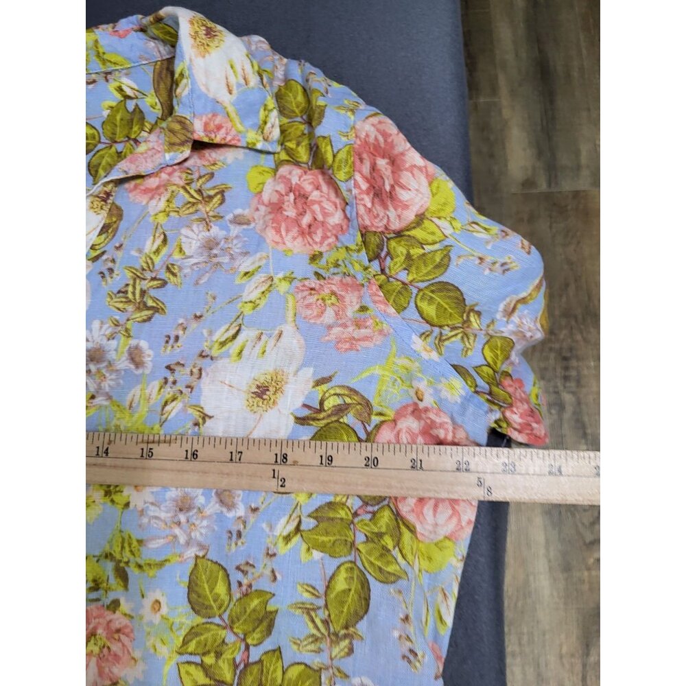 JOIE Women's SZ XL Linen Floral Roll Tab Sleeve Blouse Top Bloomcore Feminine - Picture 6 of 10